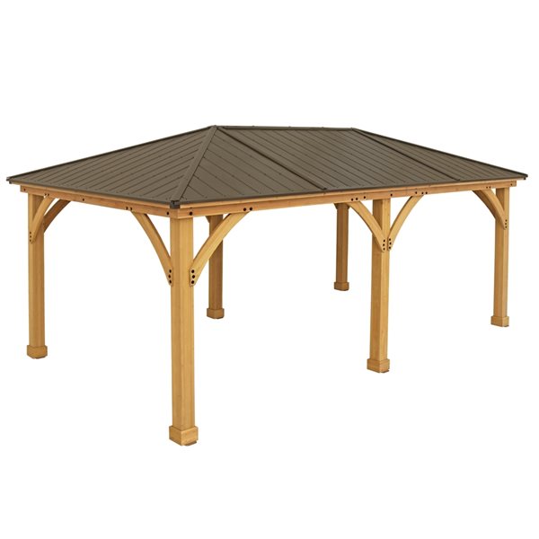 Yardistry Meridian 20-ft x 12-ft Brown Wood Rectangle Gazebo with Aluminum Roof