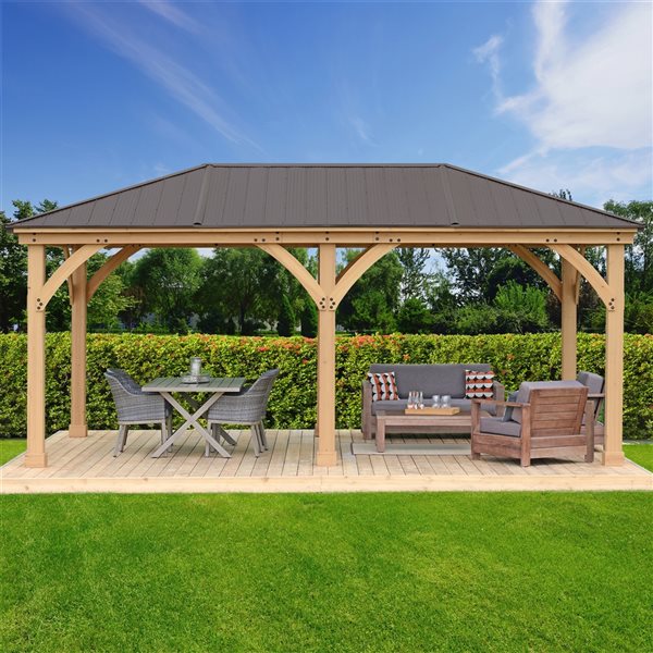 Yardistry Meridian 20-ft x 12-ft Brown Wood Rectangle Gazebo with Aluminum Roof