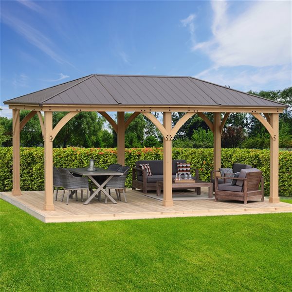 Yardistry Meridian 20-ft x 12-ft Brown Wood Rectangle Gazebo with Aluminum Roof