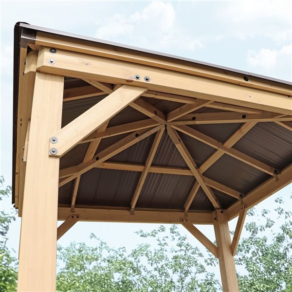 Yardistry Meridian 8-ft x 8-ft Natural Cedar Stain Wood Square Gazebo with Aluminum Roof