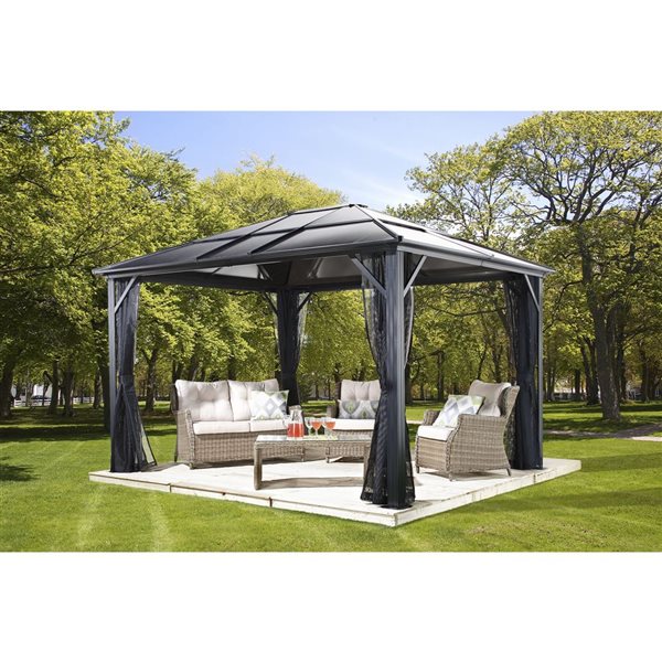 Sojag Meridien 10 x 14-in Charcoal Grey Metal Rectangular Gazebo with polycarbonate Roof