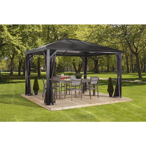 Sojag Verona 10 x 12-in Charcoal Grey Metal Rectangular Gazebo with polycarbonate Roof