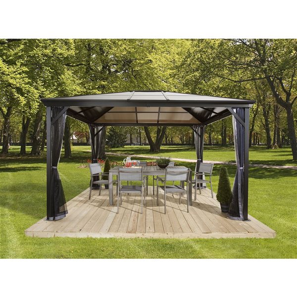 Sojag Verona 10 x 12-in Charcoal Grey Metal Rectangular Gazebo with polycarbonate Roof