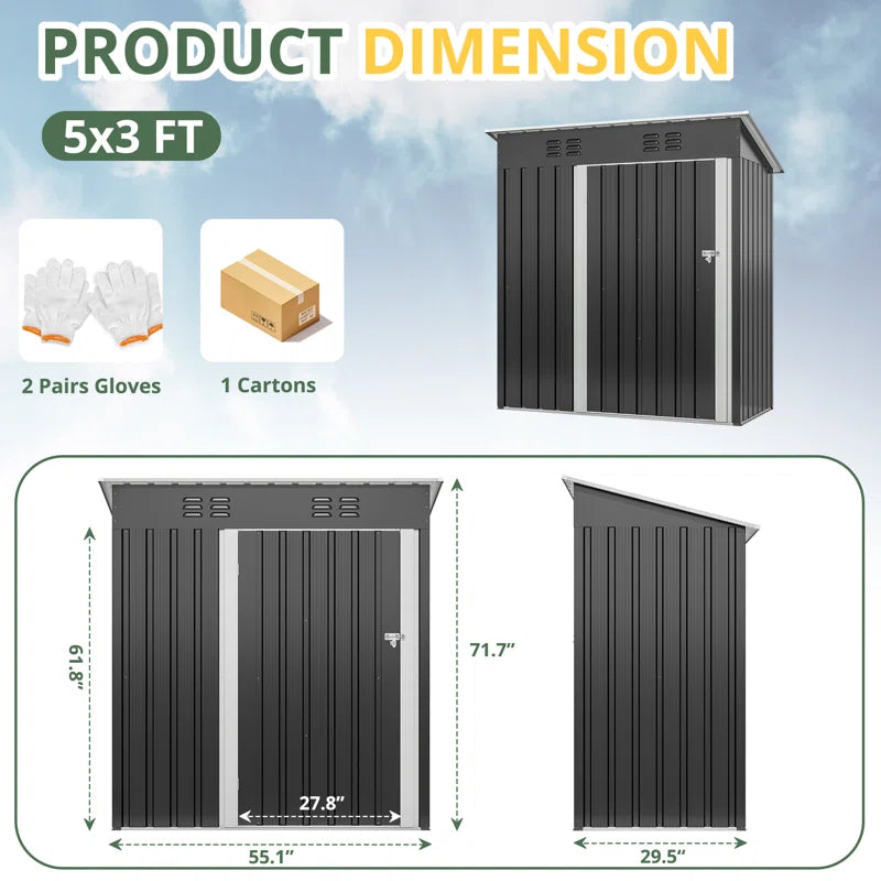 5 ft. W x 3 ft. D Outdoor Metal Shed Storage with Reinforced Steel Frame and Lockable Door