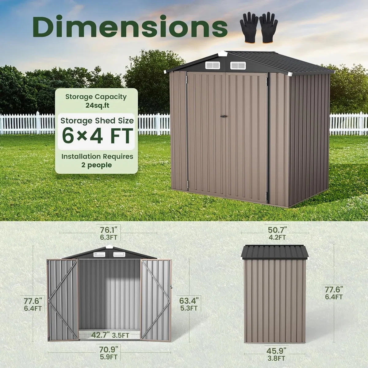 6.0 Ft. W X 4.0 Ft. D Steel Storage Shed With Floor