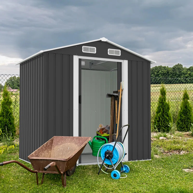 6*4 Ft Black Metal Outdoor Storage Shed