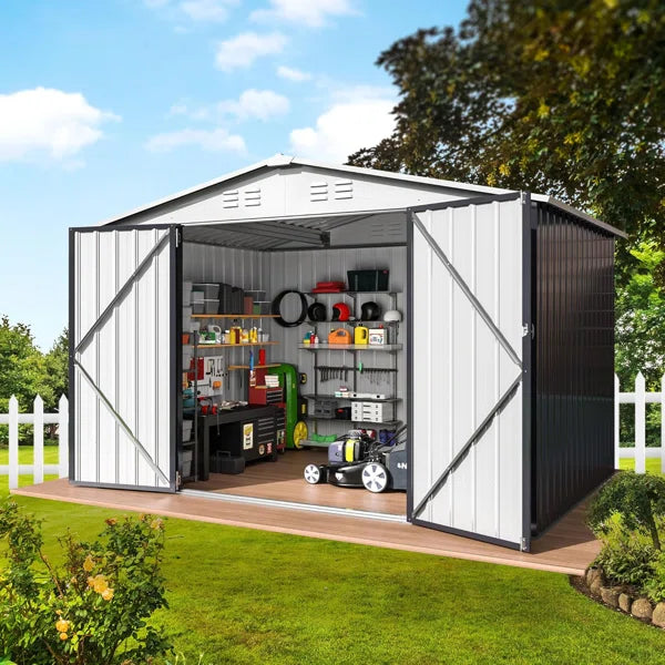 6 ft. W x 8 ft. D Metal Storage Shed with Reinforced Steel Frame and Lockable Doors