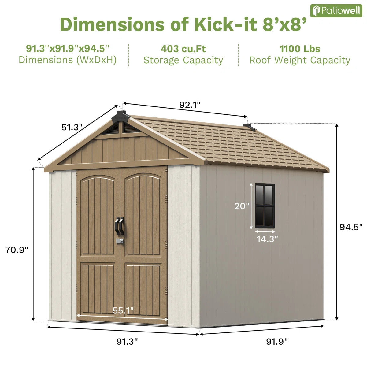 8 Ft. W Resin Storage Shed, Brown