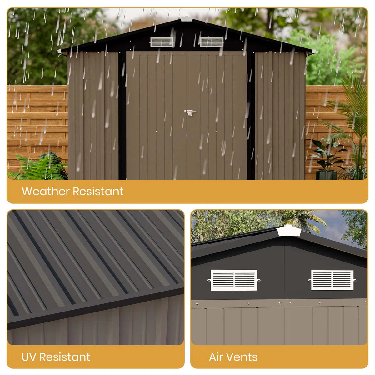 8 ft. x 12 ft. Metal Storage Shed for Outdoor, Steel Yard Shed with Design of Lockable Doors