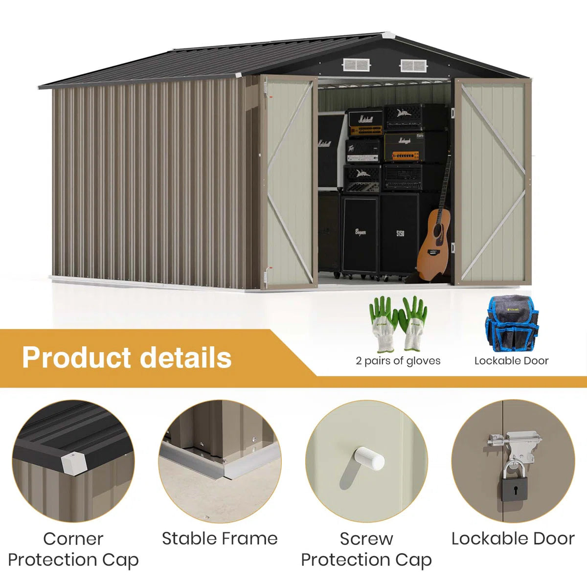 8 ft. x 12 ft. Metal Storage Shed for Outdoor, Steel Yard Shed with Design of Lockable Doors