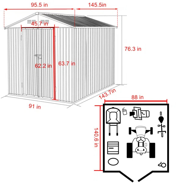 96''W Metal Storage Shed