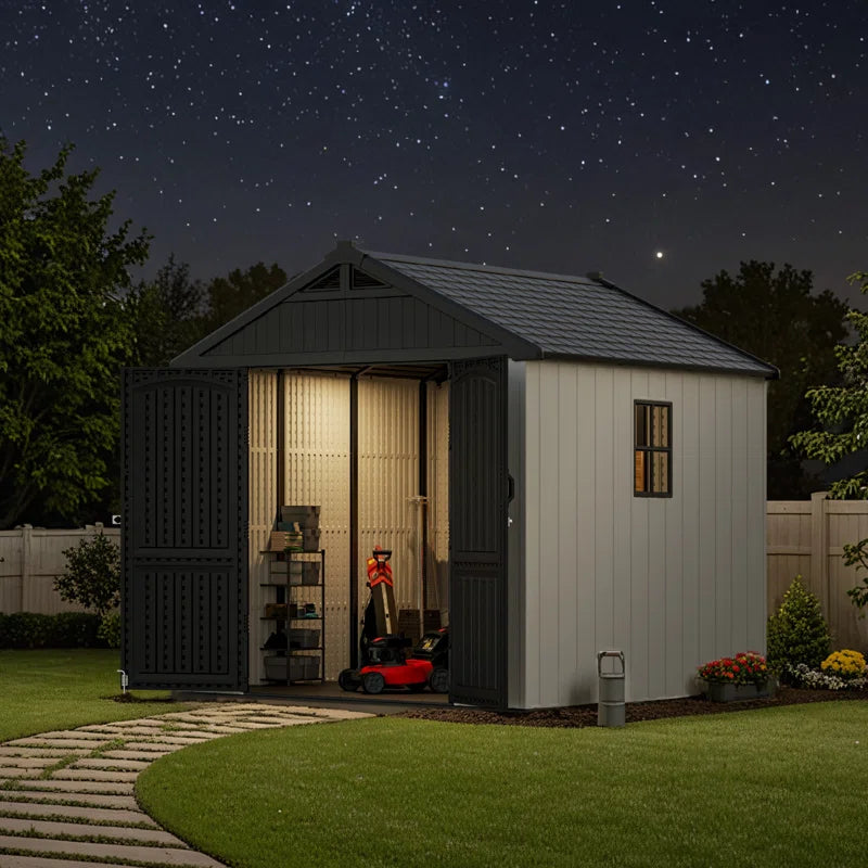 Beige Resin Storage Shed With Led Light