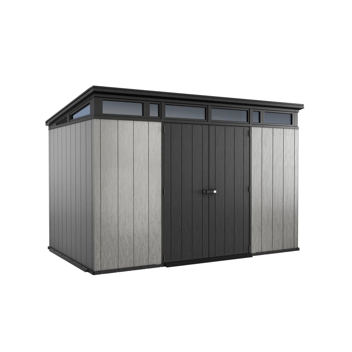 Keter Artisan 11x7 ft. Modern Durable Resin Outdoor Storage Shed With Floor and Double Doors for Garden Patio Furniture and Tools, Grey