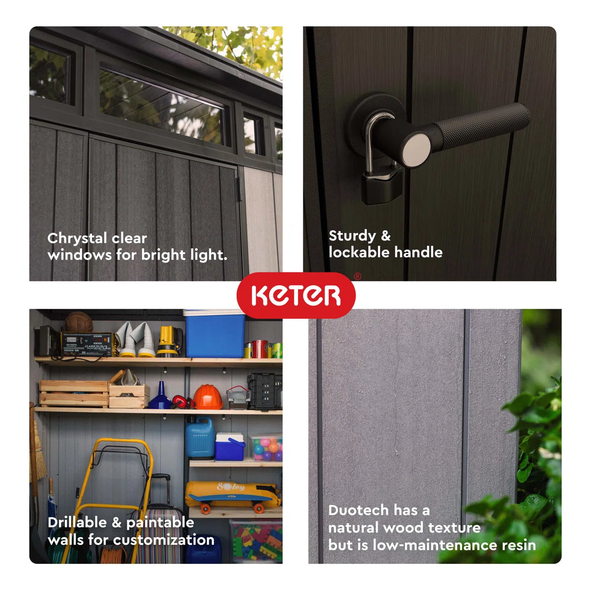 Keter Artisan 9x7 ft. Modern Durable Resin Outdoor Storage Shed With Floor and Double Doors for Garden Patio Furniture and Tools, Grey