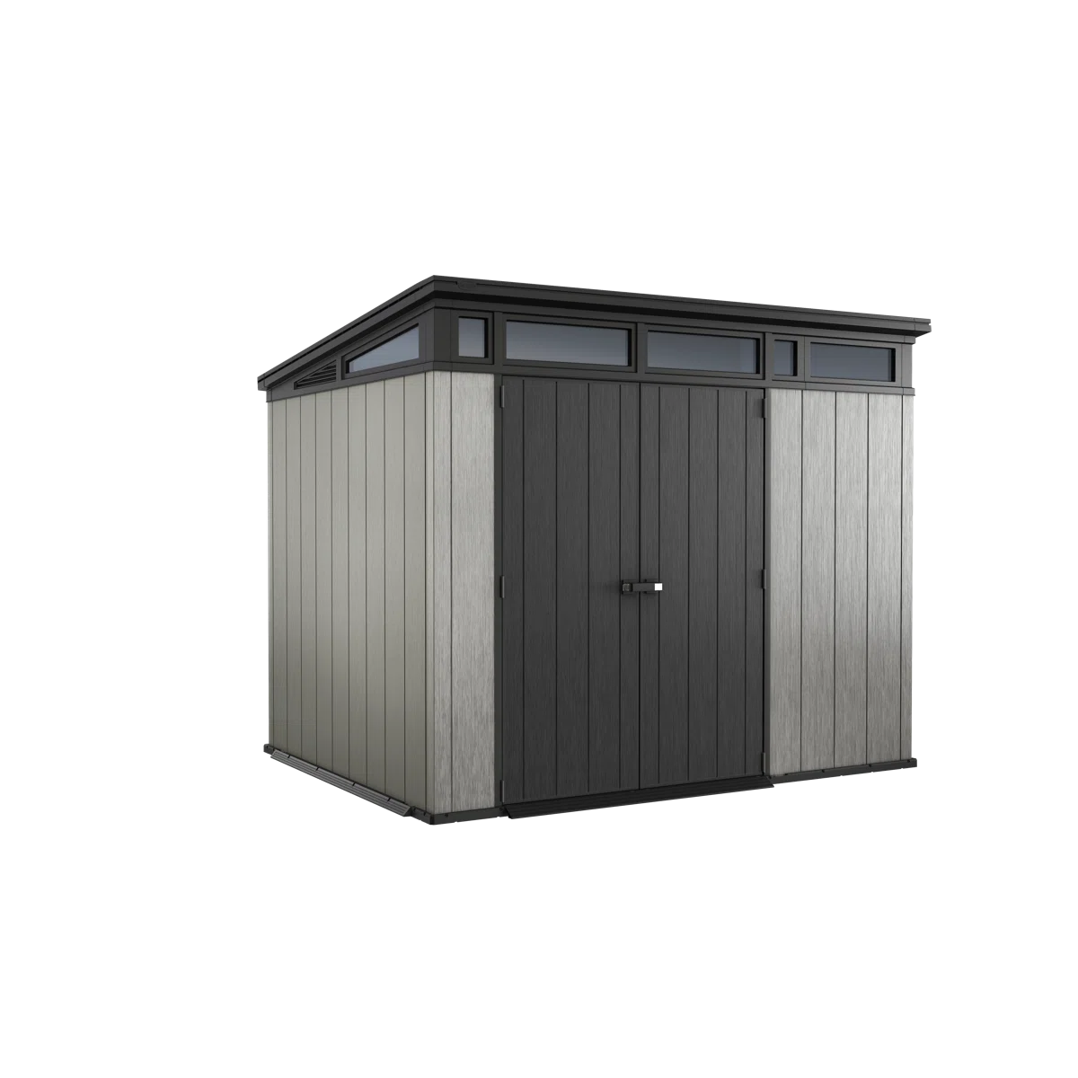 Keter Artisan 9x7 ft. Modern Durable Resin Outdoor Storage Shed With Floor and Double Doors for Garden Patio Furniture and Tools, Grey
