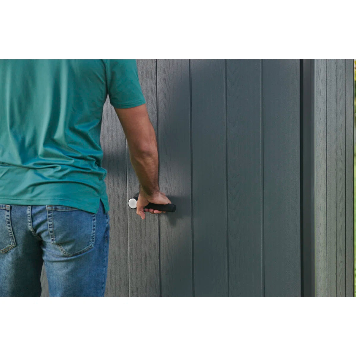 Keter Cortina Alto Veritcal Durable Resin Outdoor Storage Shed With Floor and Double Doors for Garden Patio Furniture and Tools, Graphite