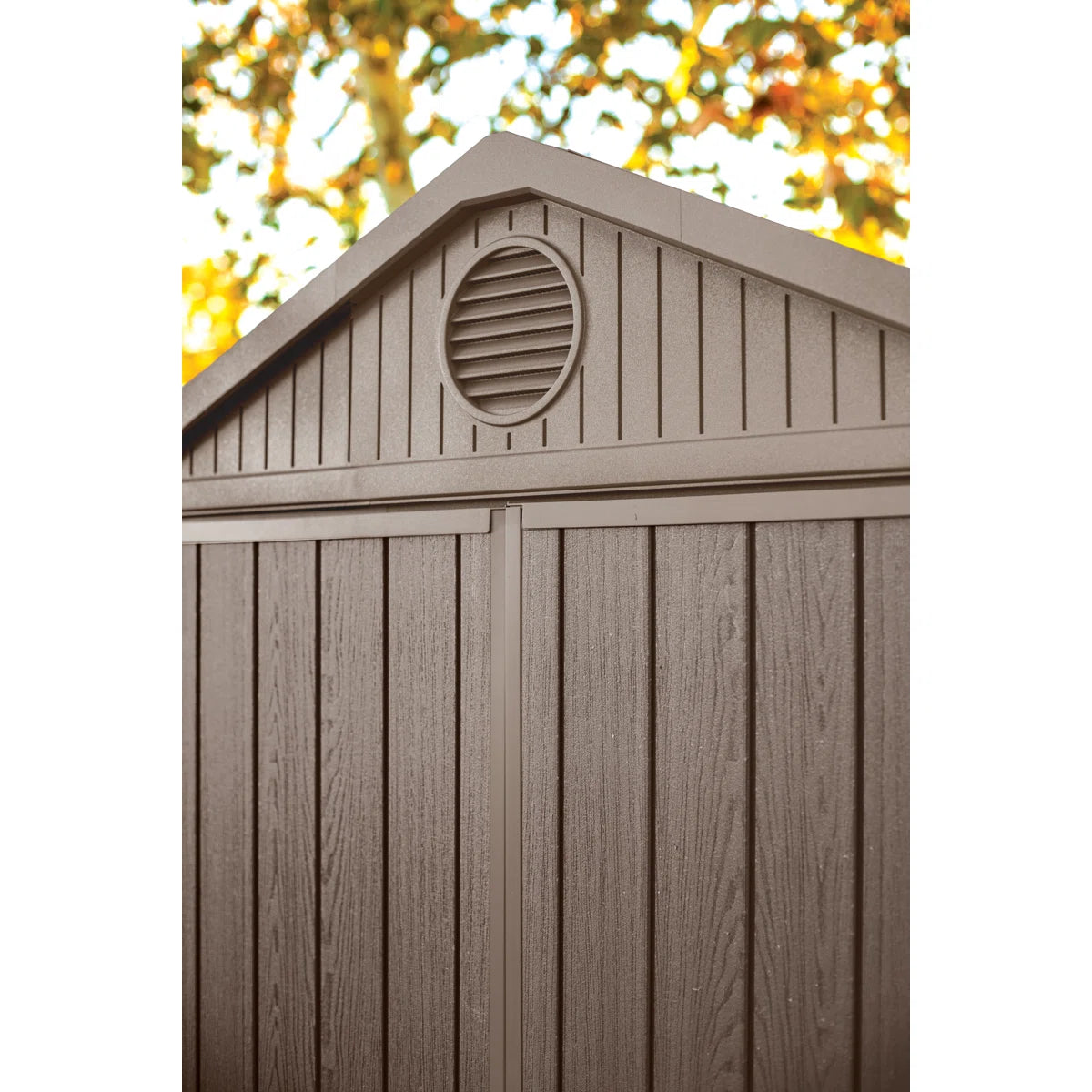 Keter Darwin 6x8 ft. Durable Resin Outdoor Storage Shed With Floor and Double Doors for Garden Patio Furniture and Tools, Brown