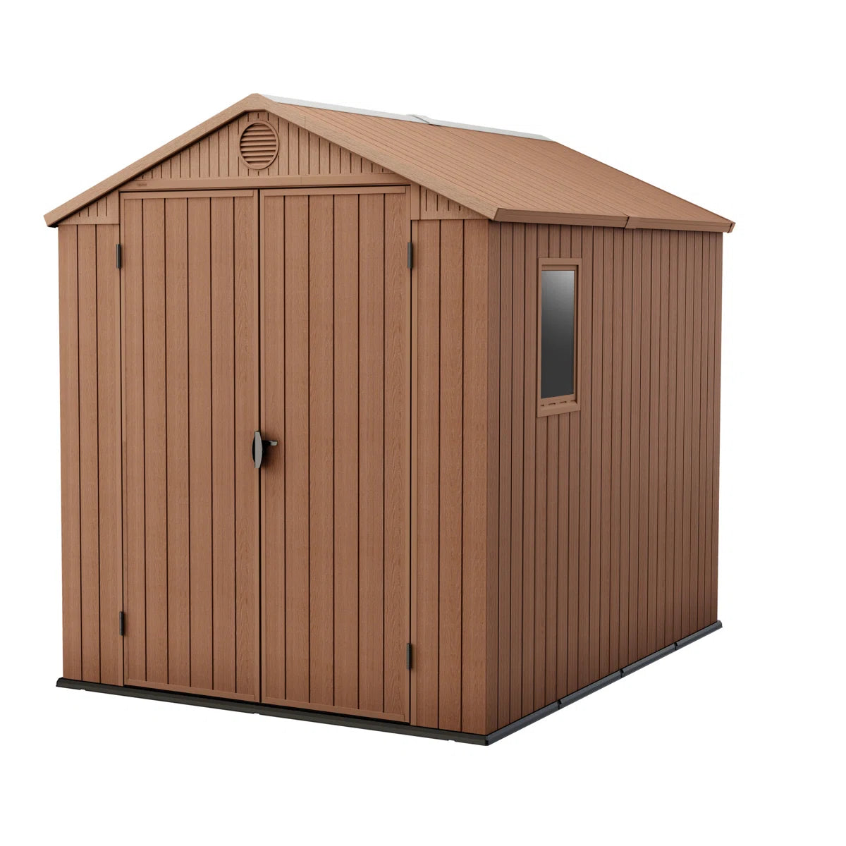 Keter Darwin 6x8 ft. Durable Resin Outdoor Storage Shed With Floor and Double Doors for Garden Patio Furniture and Tools, Brown
