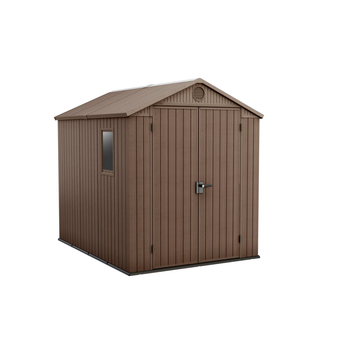 Keter Darwin 6x8 ft. Durable Resin Outdoor Storage Shed With Floor and Double Doors for Garden Patio Furniture and Tools, Brown