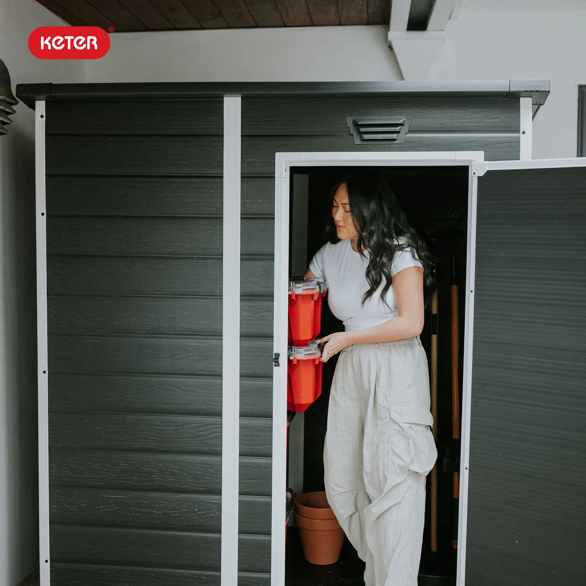 Keter Essential 6 x 4 ft. Durable Resin Outdoor Storage Shed With Floor and Double Doors for Garden Patio Furniture and Tools, Black