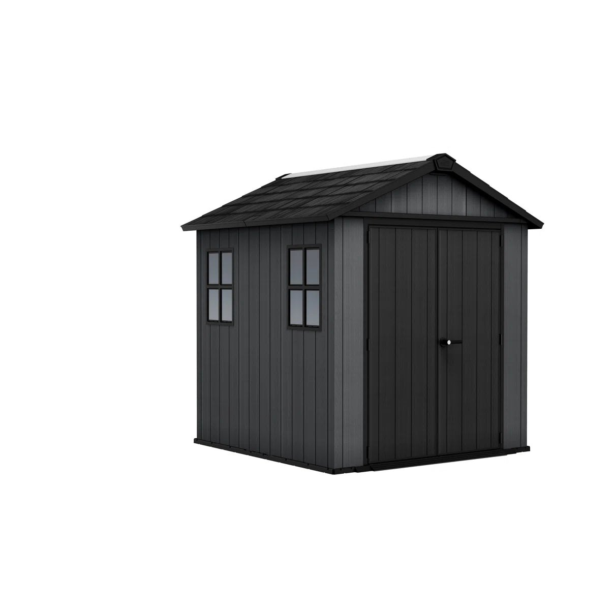 Keter Newton Plus Durable Resin Outdoor Storage Shed With Floor and Double Doors for Garden Patio Furniture and Tools, Graphite Grey (6 Available Sizes)