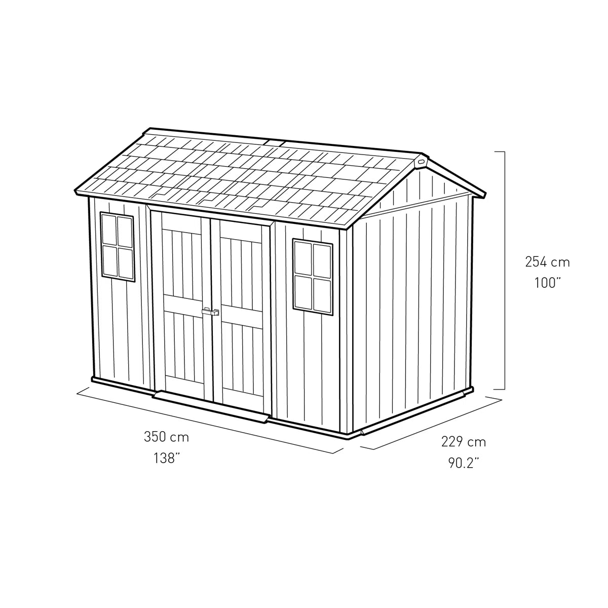 Keter Oakland 11x 7.5 ft. Durable Resin Outdoor Storage Shed With Floor and Double Doors for Garden Patio Furniture and Tools, Grey