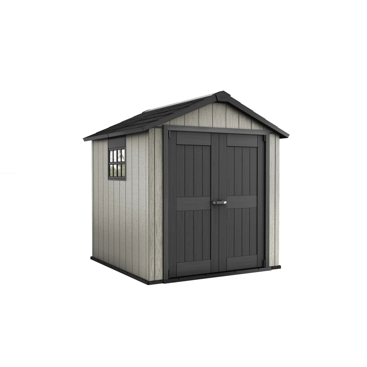 Keter Oakland 7.5x7 ft. Durable Resin Outdoor Storage Shed With Floor and Double Doors for Garden Patio Furniture and Tools, Grey