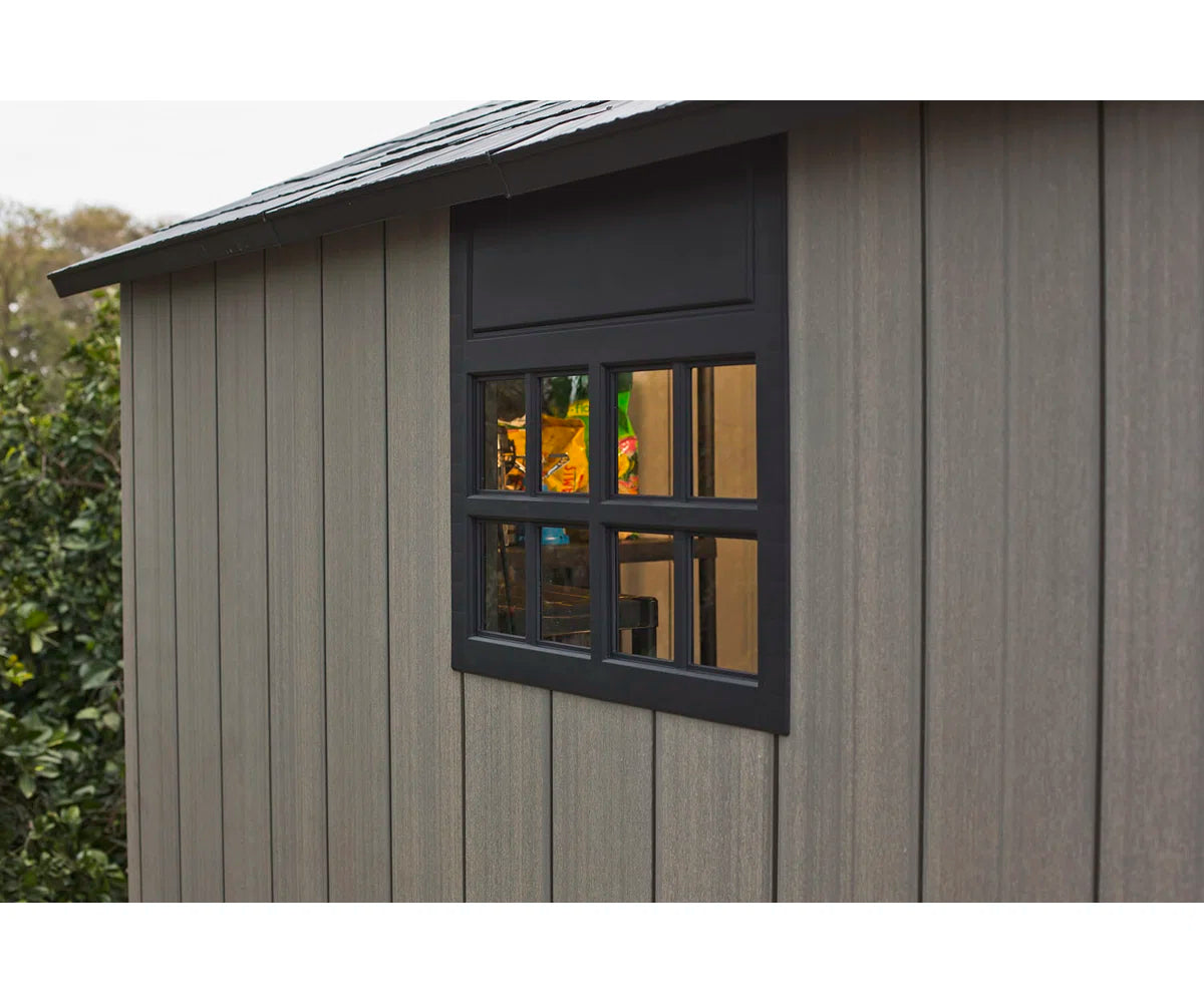 Keter Oakland 7.5x9 ft. Durable Resin Outdoor Storage Shed With Floor and Double Doors for Garden Patio Furniture and Tools, Grey