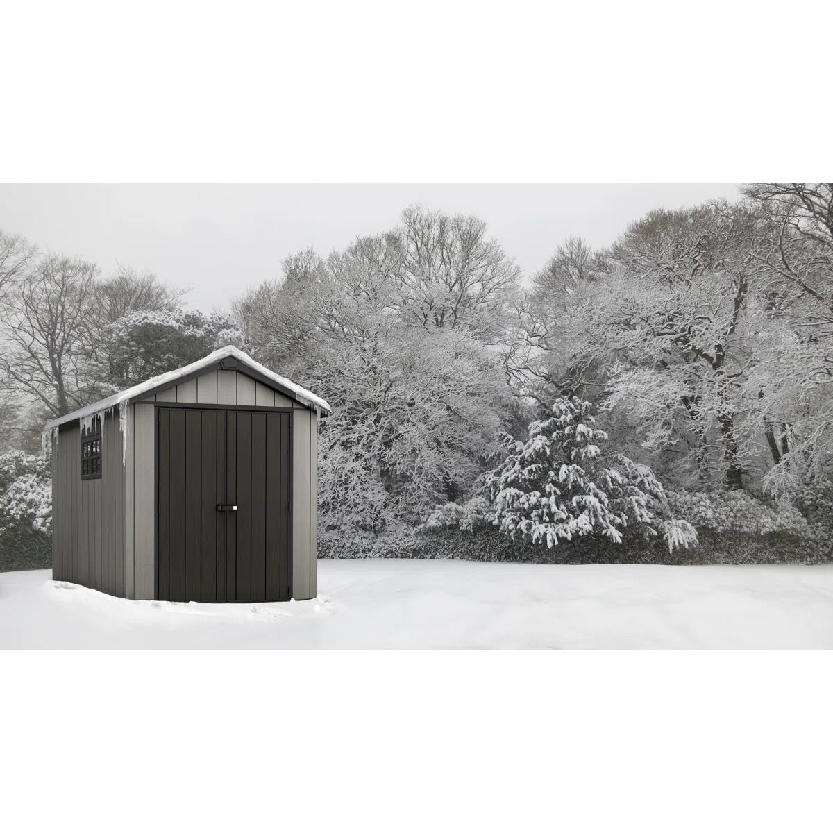Keter Oakland 7.5x9 ft. Durable Resin Outdoor Storage Shed With Floor and Double Doors for Garden Patio Furniture and Tools, Grey