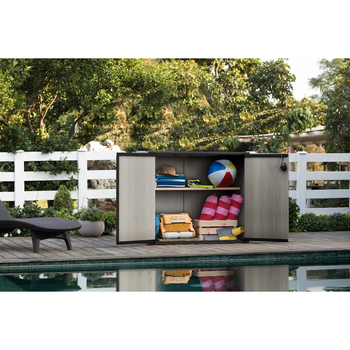 Keter Patio Store 4.6x4 ft. Horizontal Durable Resin Outdoor Storage Shed With Floor and Double Doors for Garden Patio Furniture and Tools