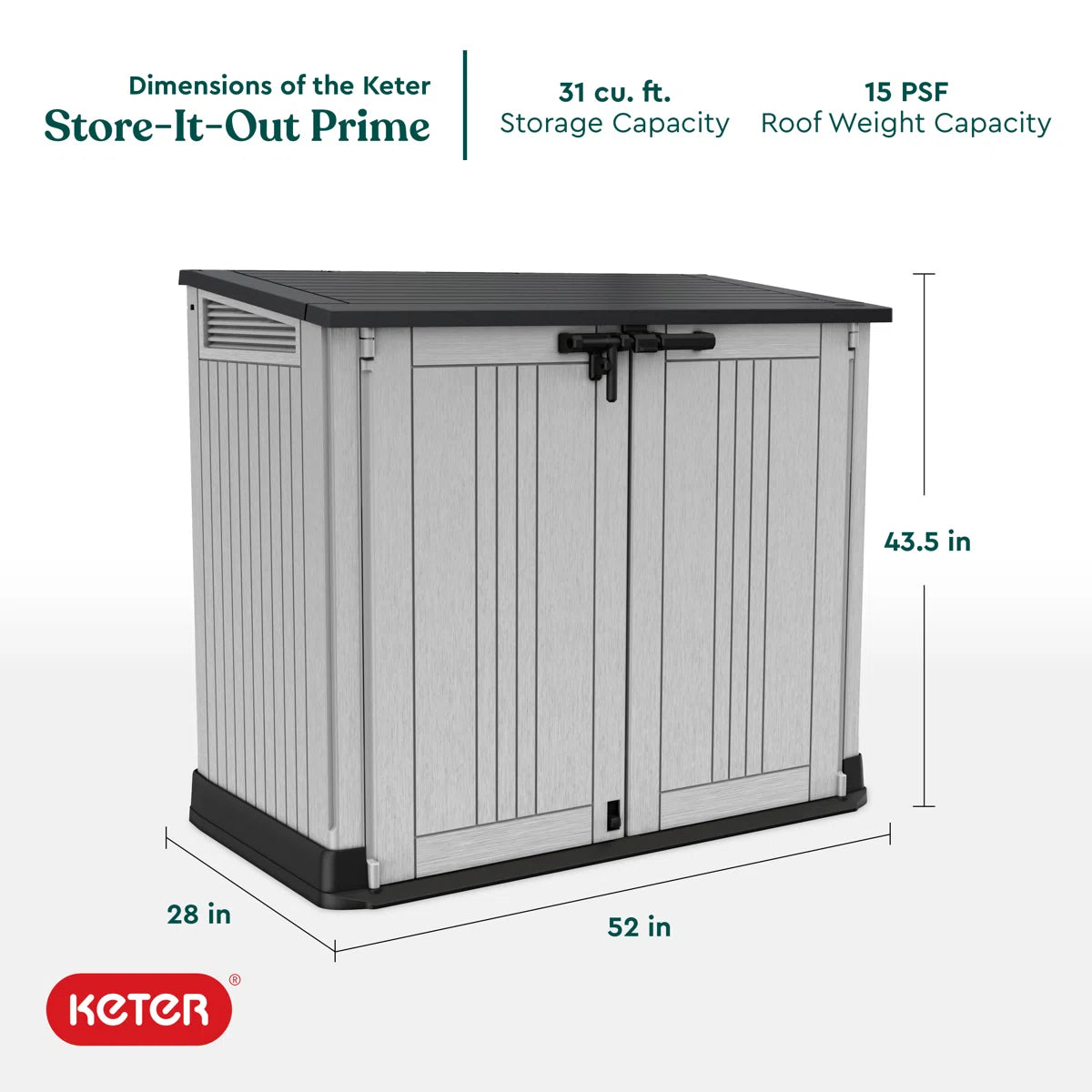 Keter Store It Out Prime Durable Resin Outdoor Storage Shed With Floor and Double Doors for Garden Patio Furniture and Tools