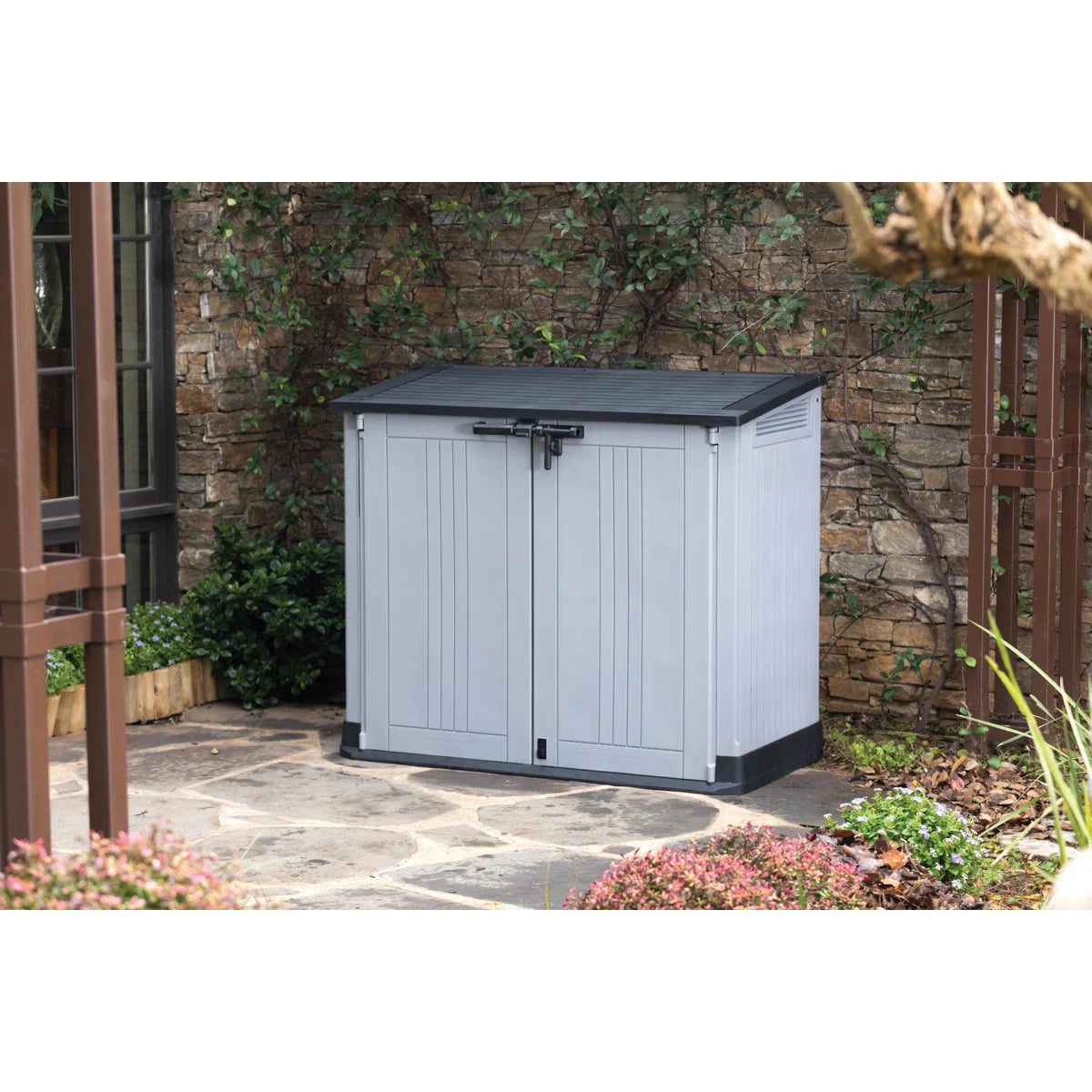 Keter Store It Out Prime Durable Resin Outdoor Storage Shed With Floor and Double Doors for Garden Patio Furniture and Tools