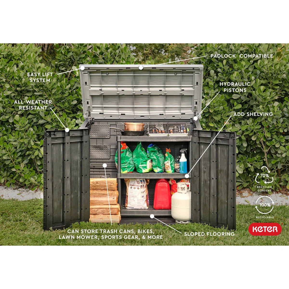 Keter Store It Out Prime Durable Resin Outdoor Storage Shed With Floor and Double Doors for Garden Patio Furniture and Tools