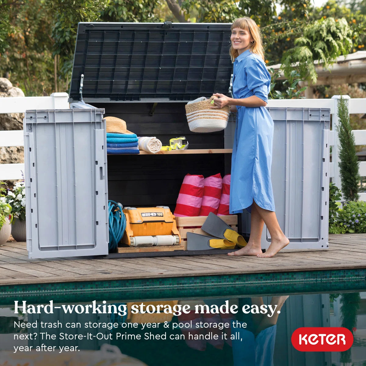 Keter Store It Out Prime Durable Resin Outdoor Storage Shed With Floor and Double Doors for Garden Patio Furniture and Tools