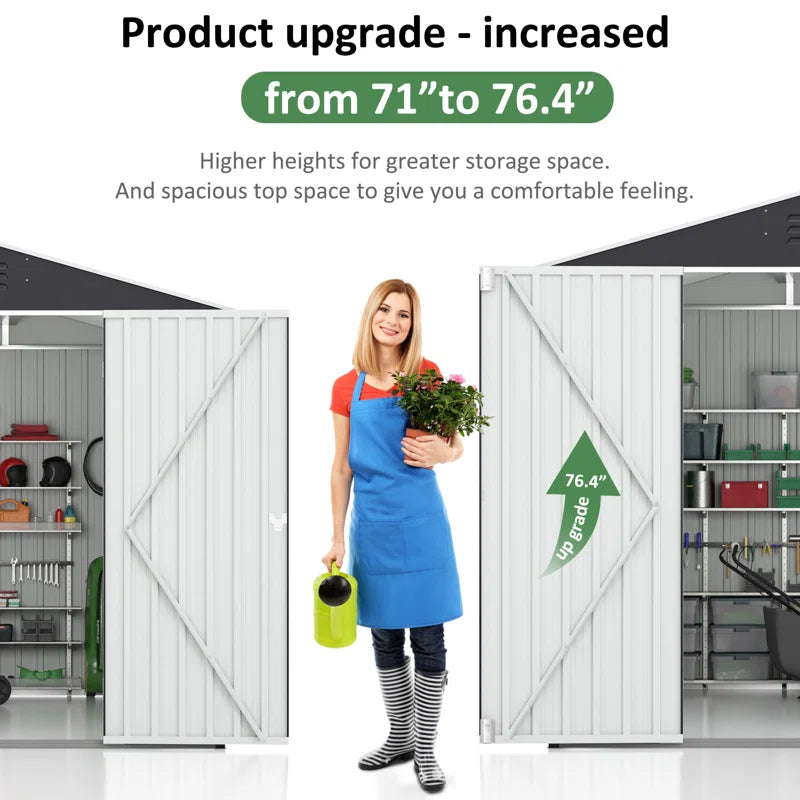 Outdoor Metal Storage Shed with Reinforced Steel Frame and Lockable Doors