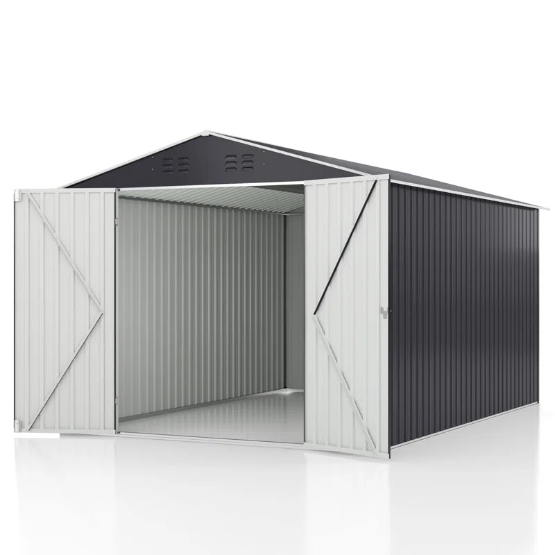Outdoor Metal Storage Shed with Reinforced Steel Frame and Lockable Doors
