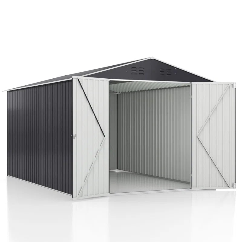 Outdoor Metal Storage Shed with Reinforced Steel Frame and Lockable Doors