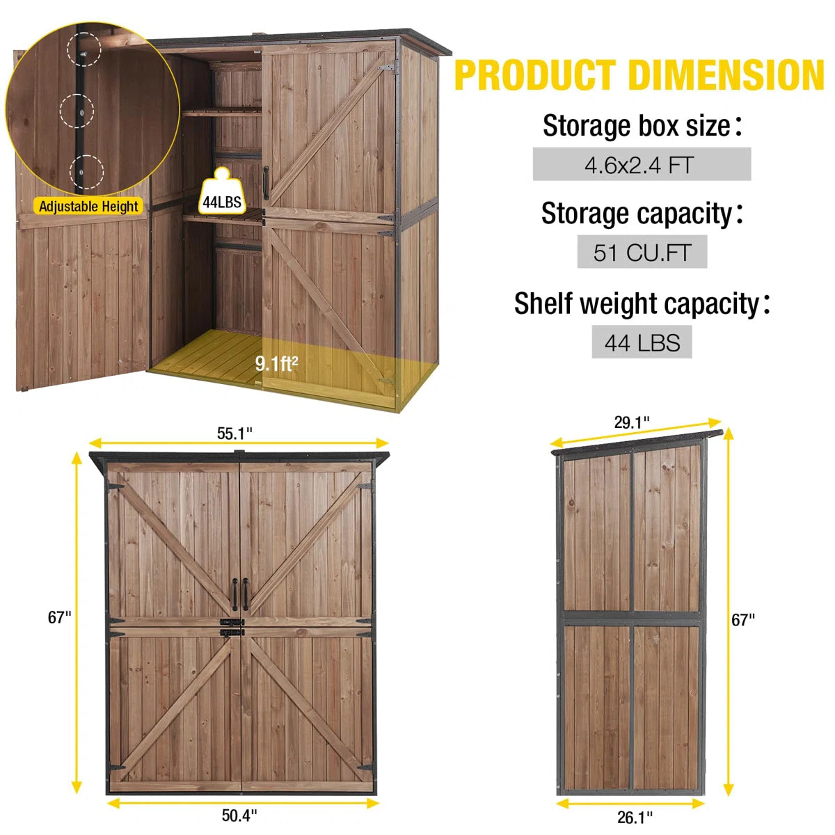 Outdoor Storage Shed Upgraded With Strong Metal Frame Garden Tool Shed Storage House Cabinet With Adjustable Shelfs And Wooden Floor 4.6 X 2.42ft (dark Brown)