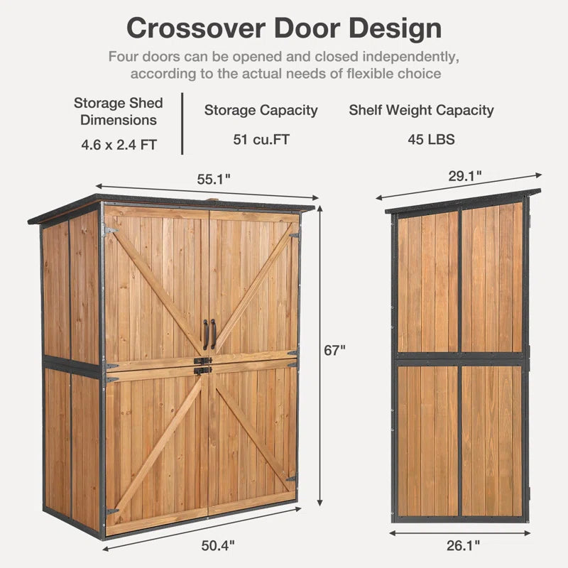 Outdoor Storage Shed With Floor - Waterproof Natural Fir Cabinet With Adjustable Shelves And Double Lock For Anti-Theft - Suitable For Storing Garden Tools, And Household Debris