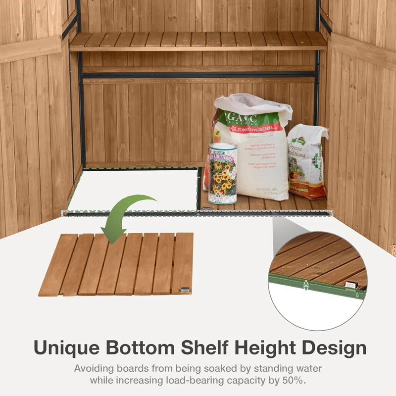 Outdoor Storage Shed With Floor - Waterproof Natural Fir Cabinet With Adjustable Shelves And Double Lock For Anti-Theft - Suitable For Storing Garden Tools, And Household Debris
