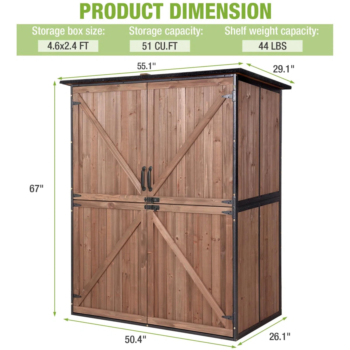 Outdoor Storage Shed With Metal Frame,Large Wooden Tool Cabinet With Adjustable Shelfs, House Garden Shed For Backyard Garden Patio Lawn