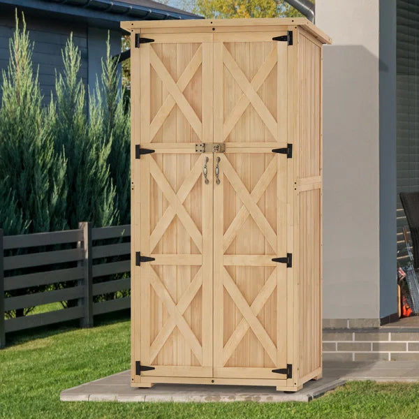 Outdoor Wooden Storage, Garden Tool Shed with Lock and Double Doors