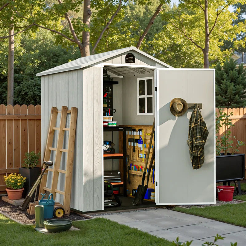 Plastic Storage Shed with Floor, Resin Shed with Window and Lockable Door